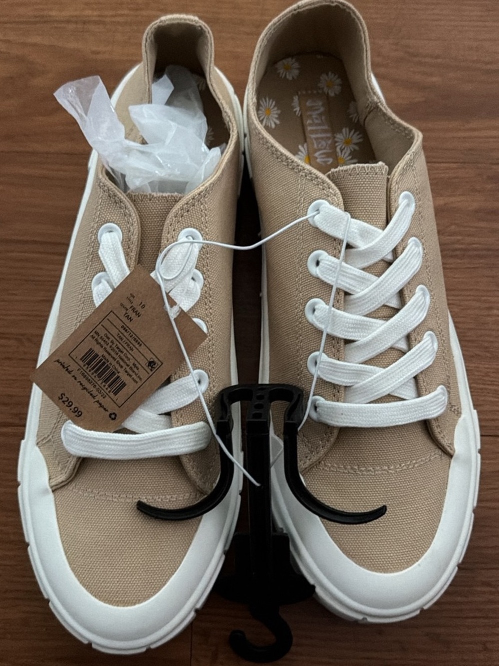 Canvas Women Sneakers in Beige - Casual Lace-Up Shoes Size 10